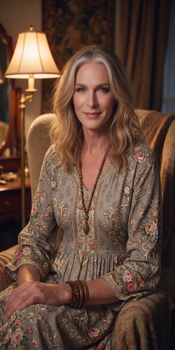 Stevie, seated in her warm study